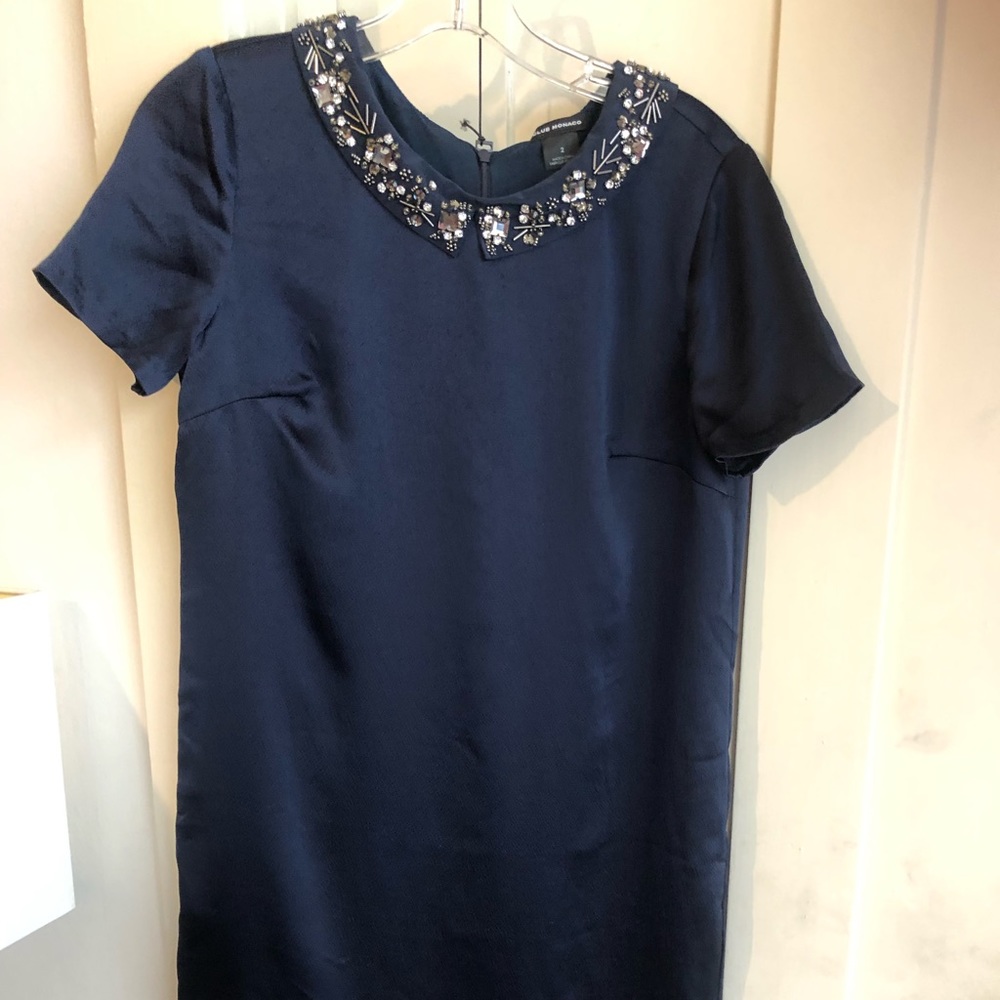 Club Monaco Gia Silk Dress in Navy